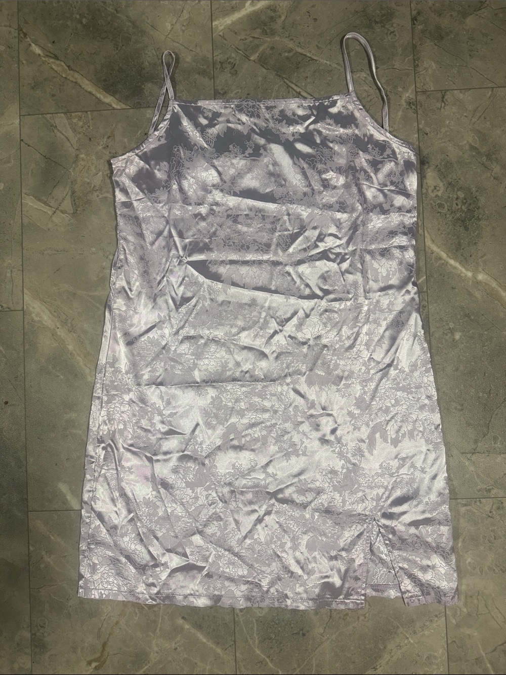 Satin Lace-Texture Slip Nightie in Light Lavender